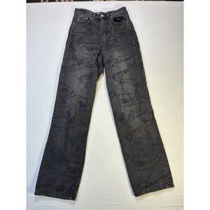 Nasty Gal Devon Boyfriend Jeans US 4 Black Acid Wash Graphic Print Broken Zip